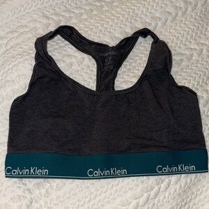 Calvin Klein Charcoal Sports Bra with Teal Band